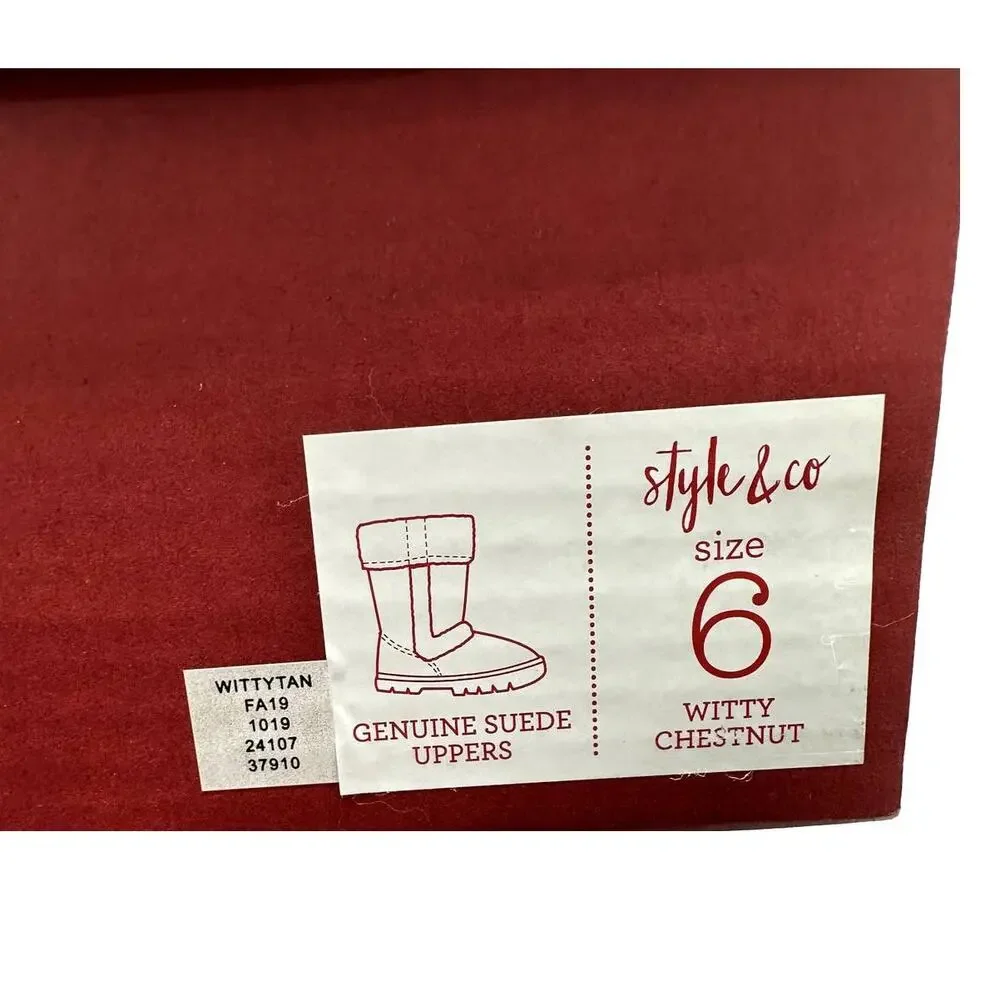 Style & Co Witty Boots NIB Women's Sz 6M Tan Chestnut Faux Fur Genuine Suede - Picture 2 of 10